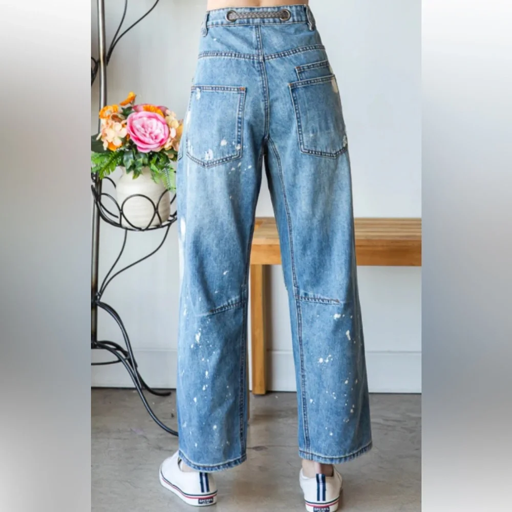 π€392 OLI & HALI 1 left β¬οΈβ¬οΈWASHED DRAWSTRING WAIST
DISTRESSED DENIM JEANS - Picture 3 of 6